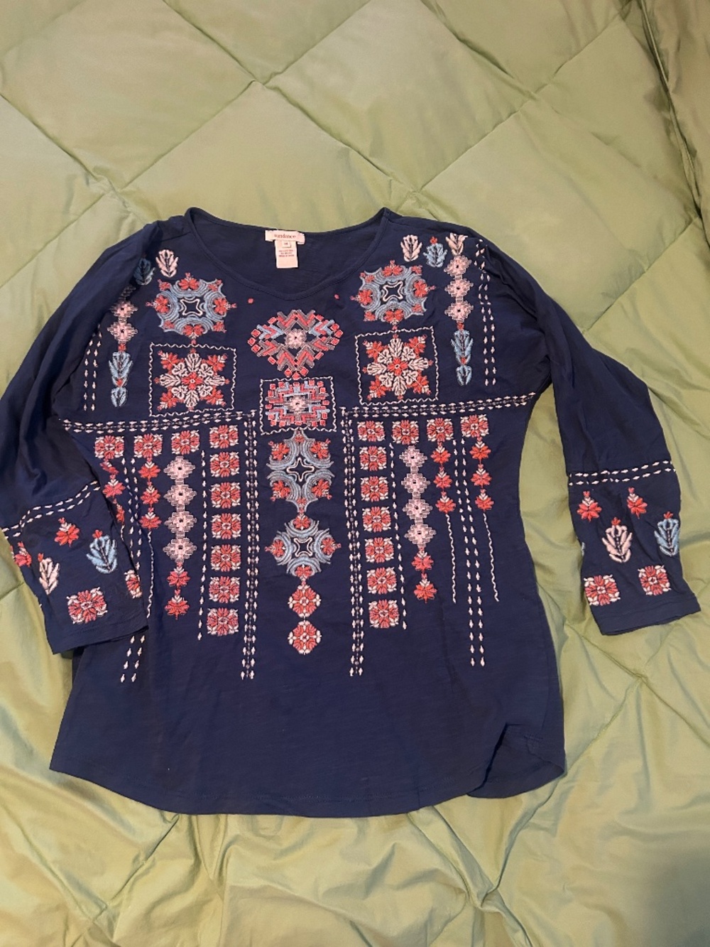 SUNDANCE Embroidered Navy top - Classy Boho to the Max!